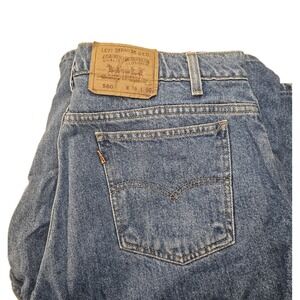 Vintage 90s Levi's 560 Orange Tab Denim Shorts May 1993 Baggy Loose Fit 36